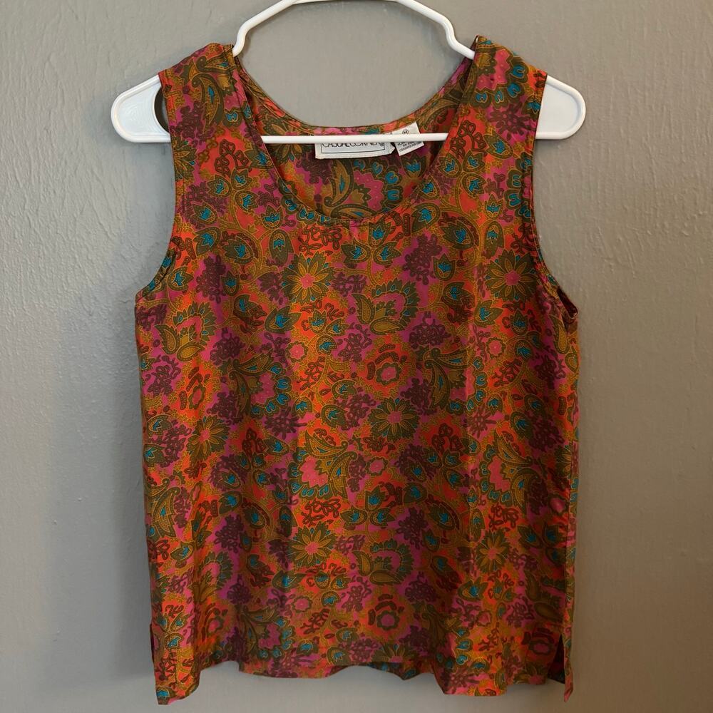 100% SILK CASUAL CORNER Floral Silk Tank Top Size Medium casual scoop neck